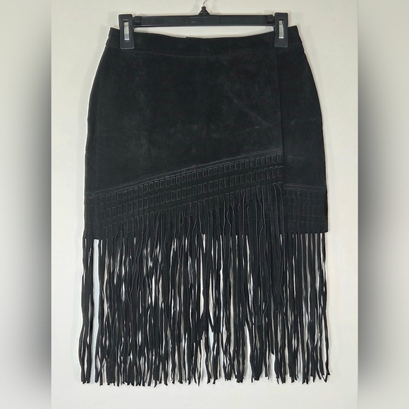 BLANK NYC LEATHER SUEDE MINI FRINGE SKIRT. - Picture 1 of 6
